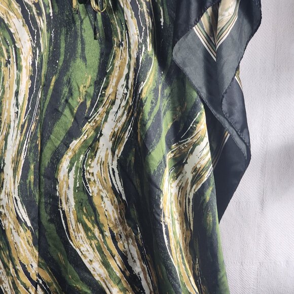 Bobbie Brooks Vtg Green Black Gold Abstract Stripe Cinch Waist Poly Kaftan OSFM - Picture 8 of 16